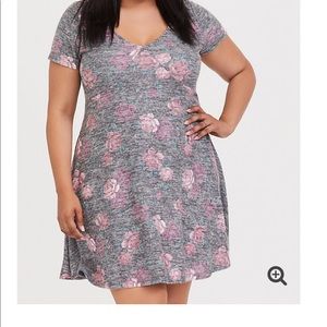 Super soft plush black floral skater dress